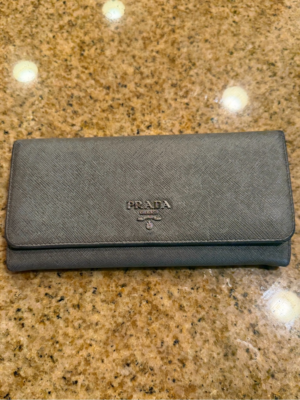 Prada Saffiano Leather Long Wallet in Slate Gray